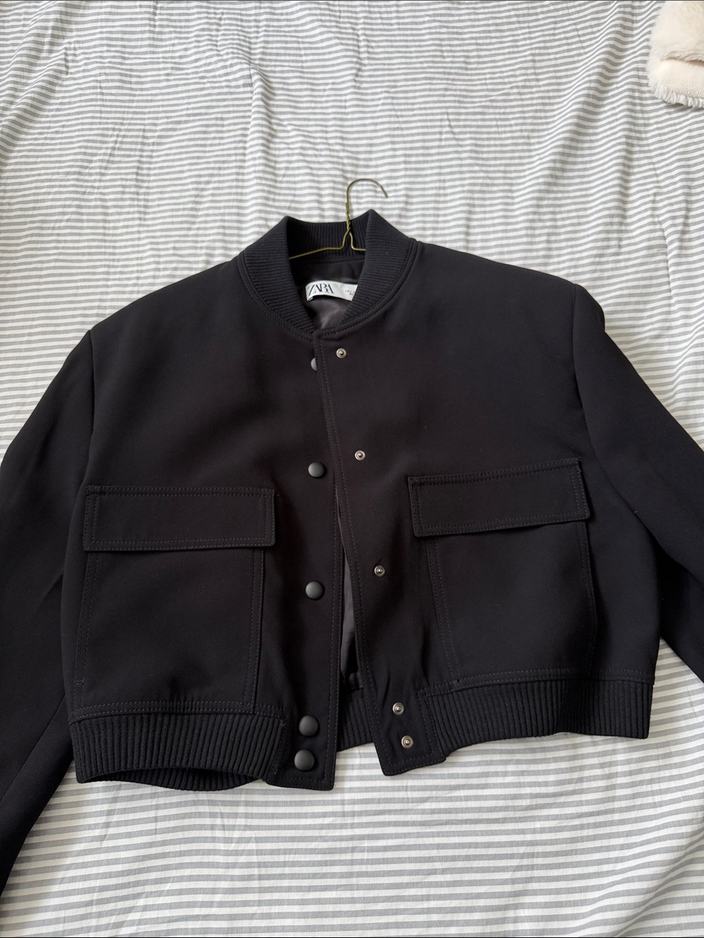 Zara Black Cropped Utility Bomber Jacket